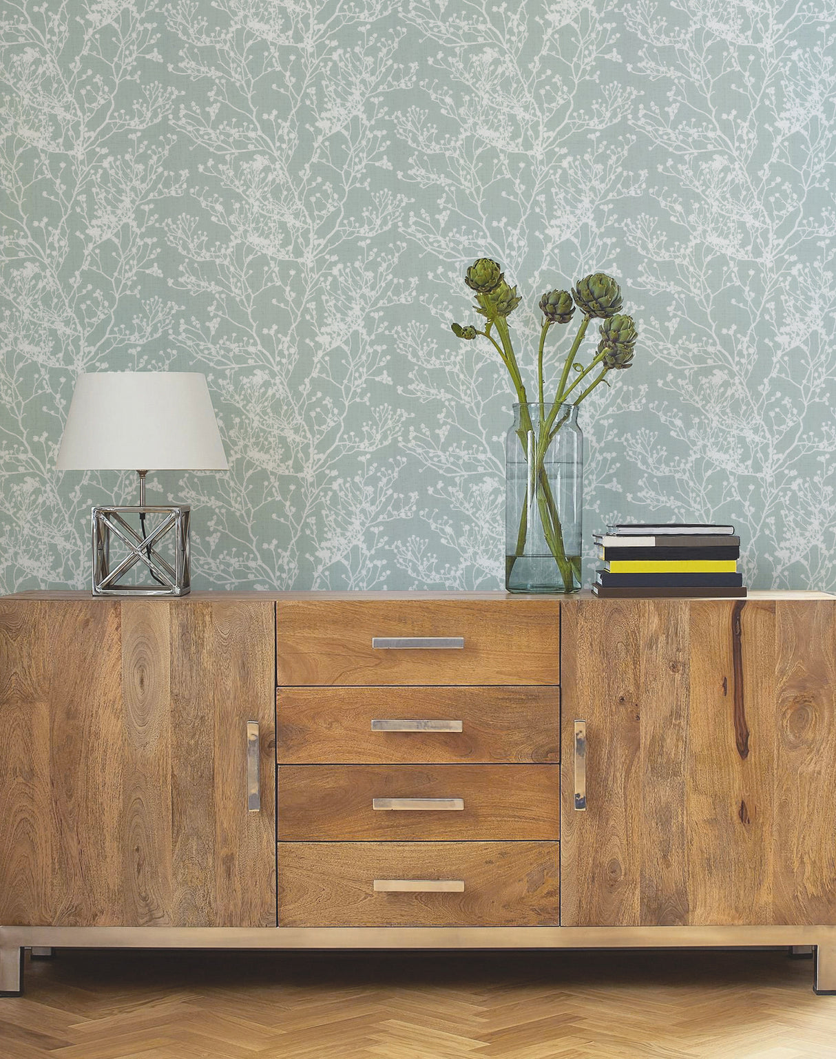 York HC7520 Budding Branch Silhouette Blue Wallpaper