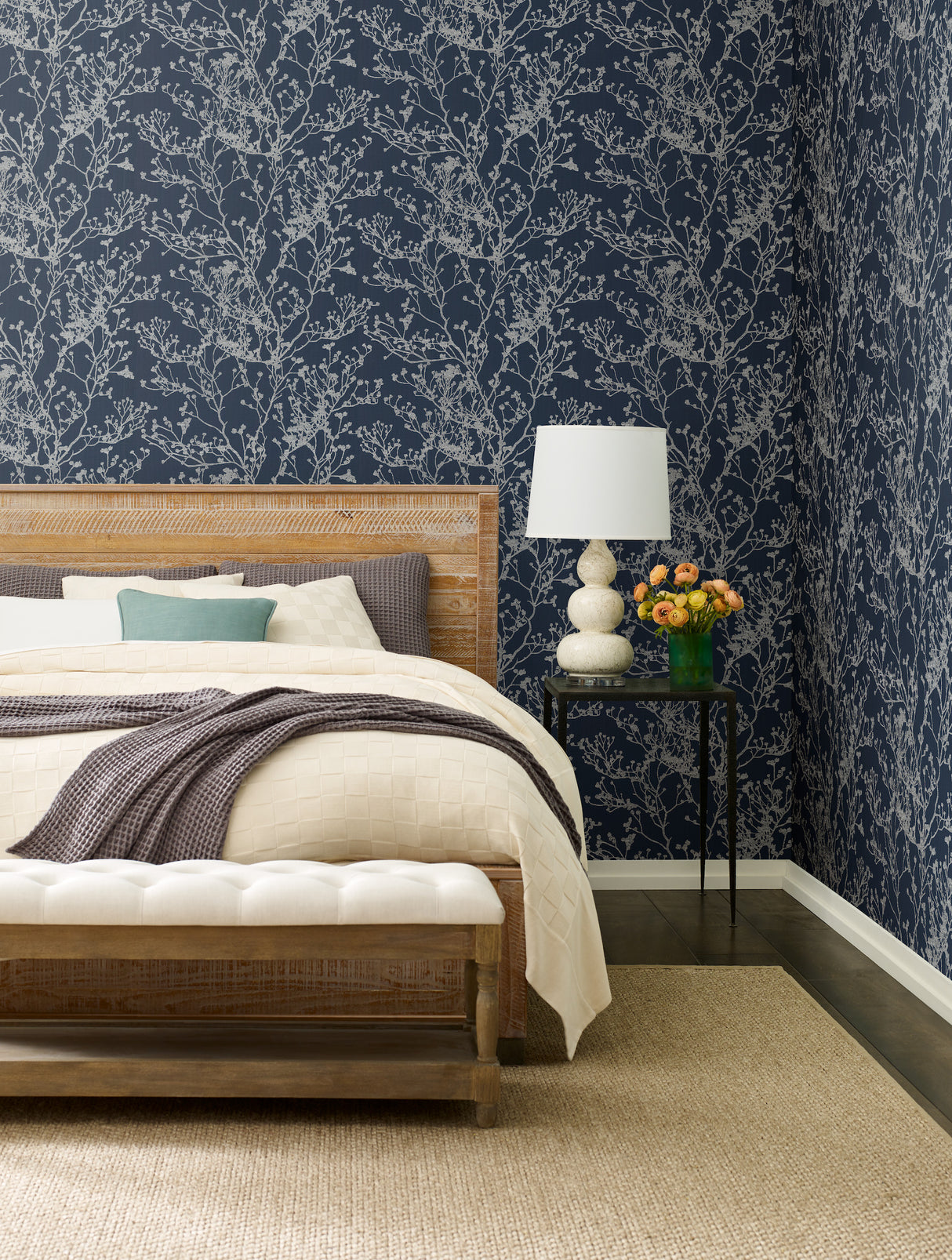 York HC7521 Budding Branch Silhouette Navy Wallpaper