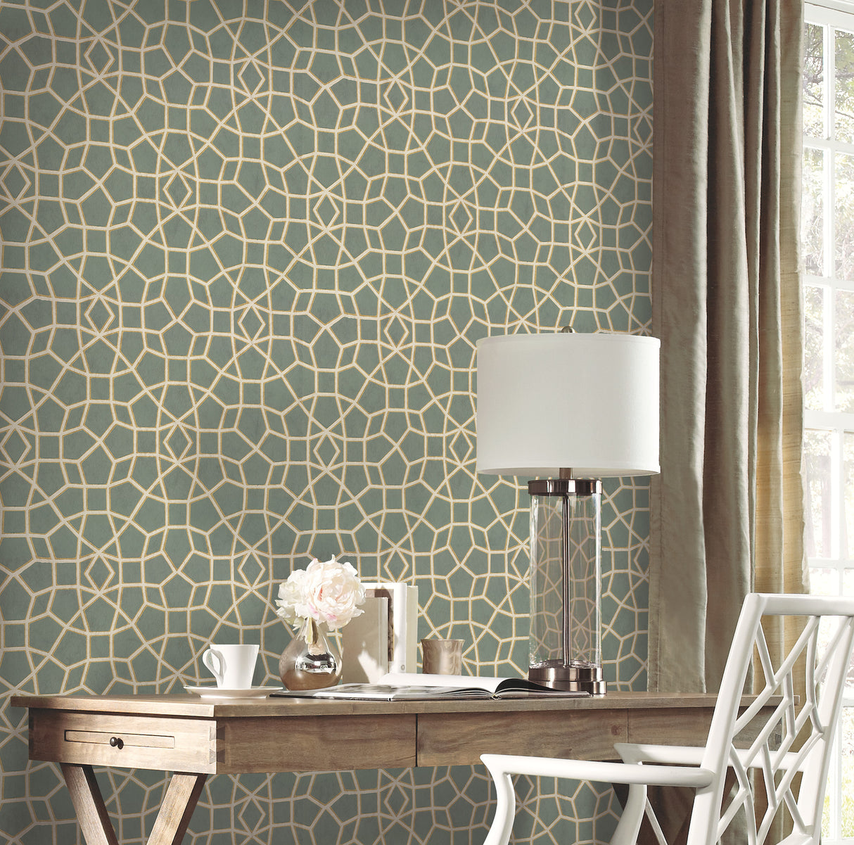 York HC7529 Sculptural Web Dark Green & Gold Wallpaper