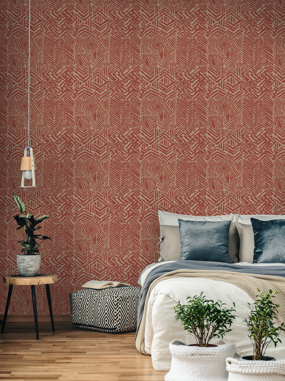 York HC7550 Tribal Print Red & Tan Wallpaper