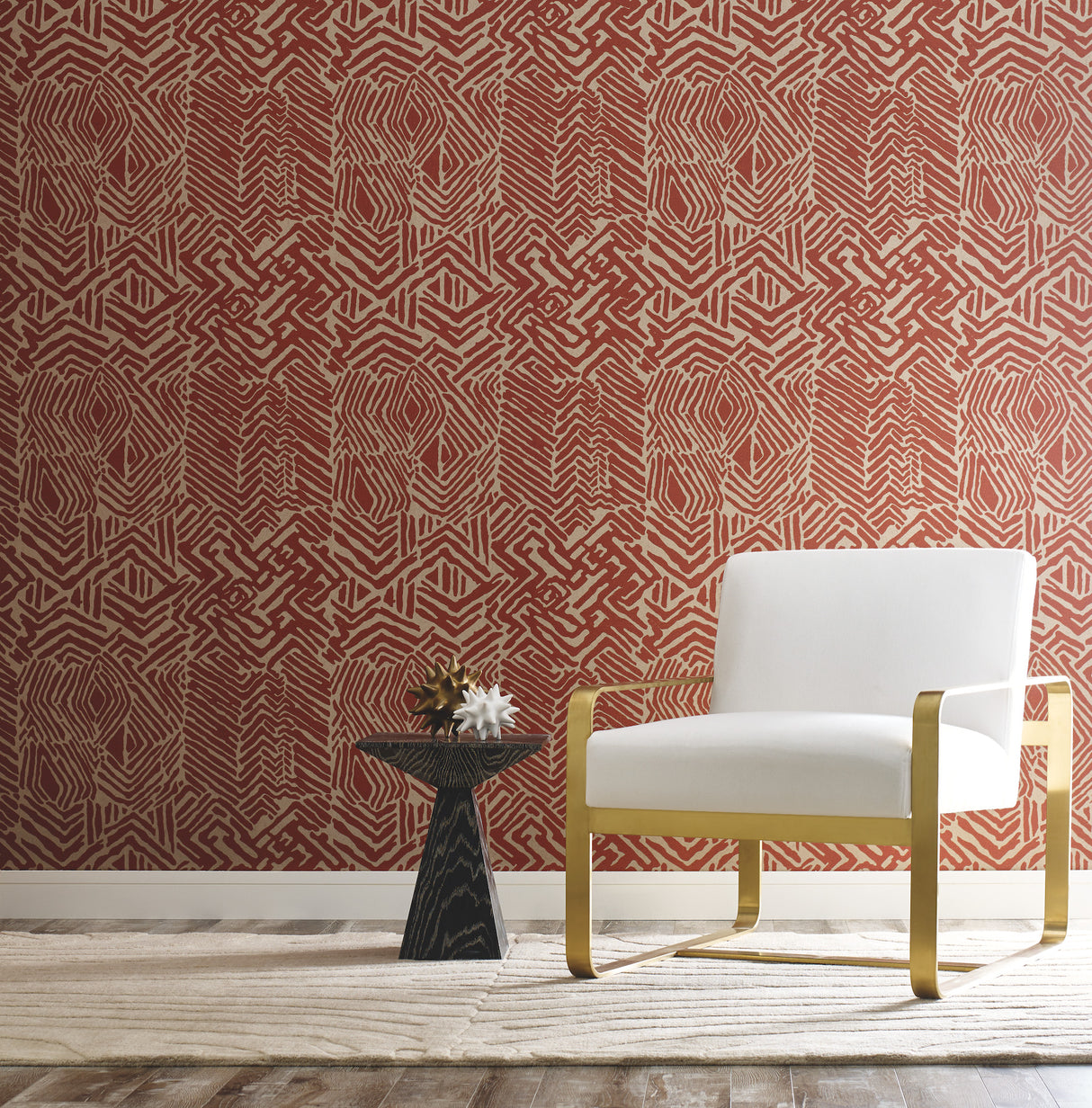 York HC7550 Tribal Print Red & Tan Wallpaper