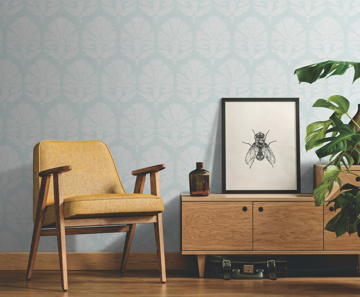 York HC7573 Ottoman Fans Blue & White Wallpaper