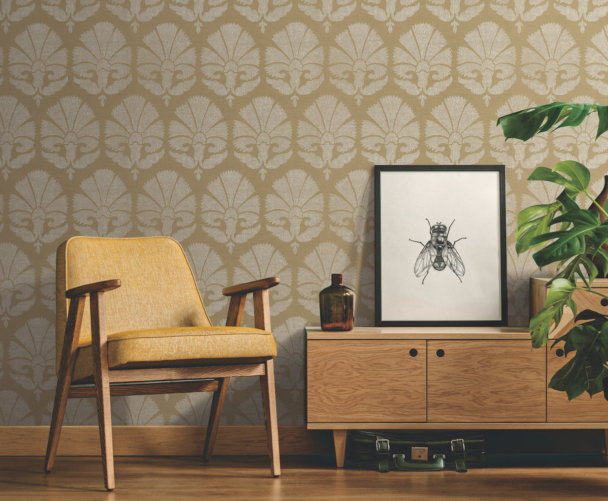 York HC7575 Ottoman Fans Gold & White Wallpaper