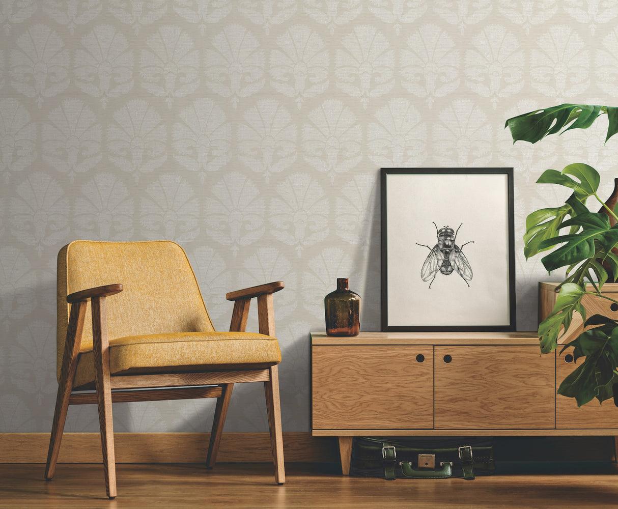 York HC7576 Ottoman Fans Light Grey Wallpaper