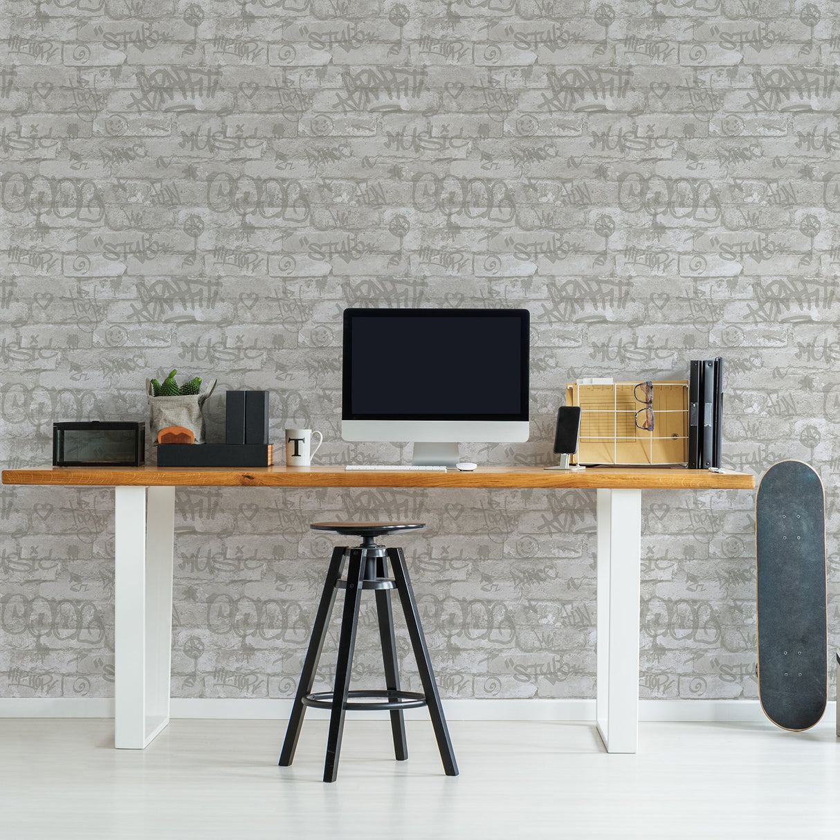 Brewster HN002601 Rodney White Tagged Brick Wallpaper