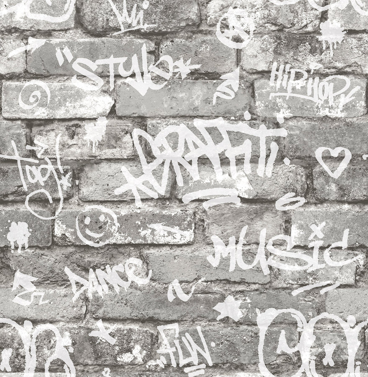 Brewster HN002602 Rodney Grey Tagged Brick Wallpaper