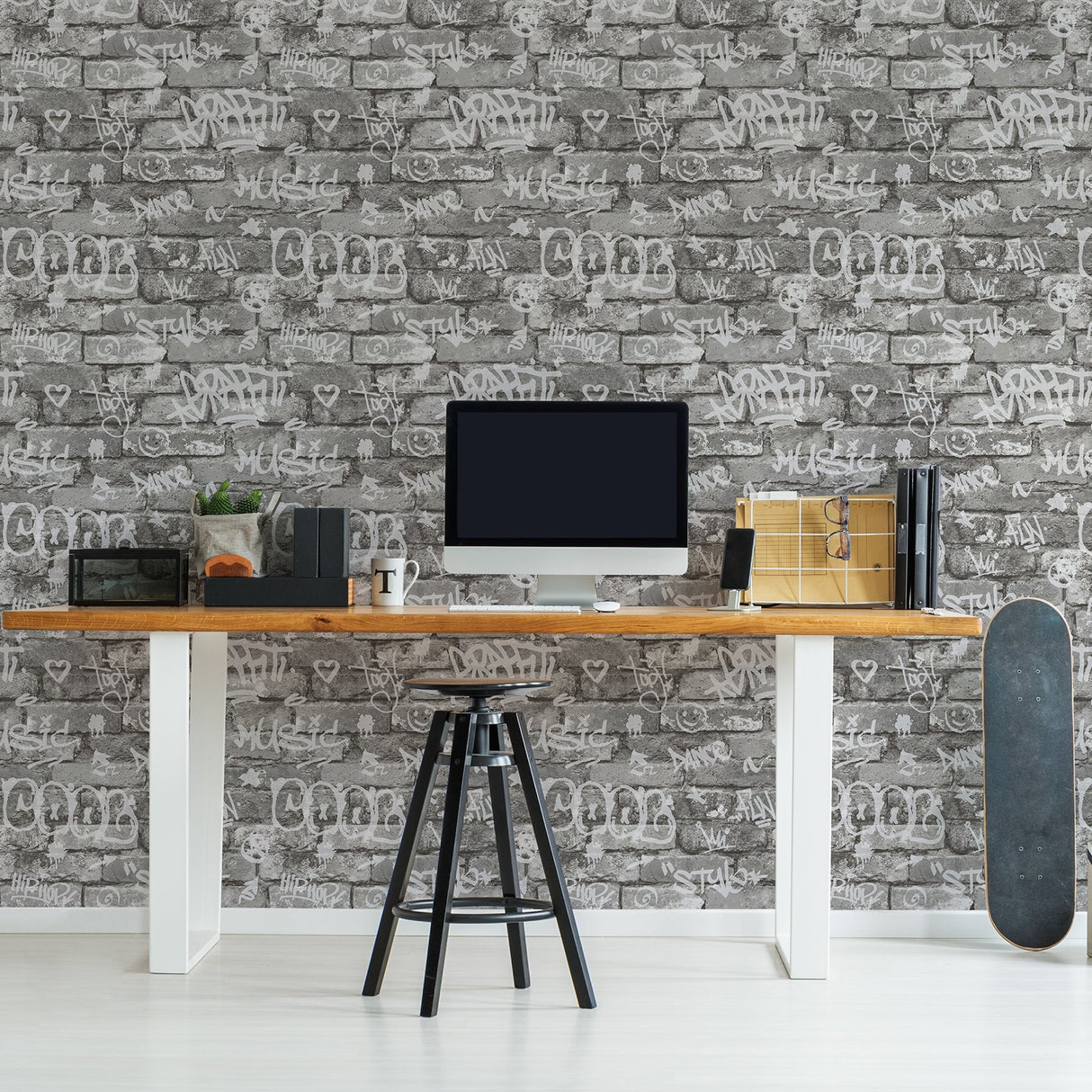 Brewster HN002602 Rodney Grey Tagged Brick Wallpaper