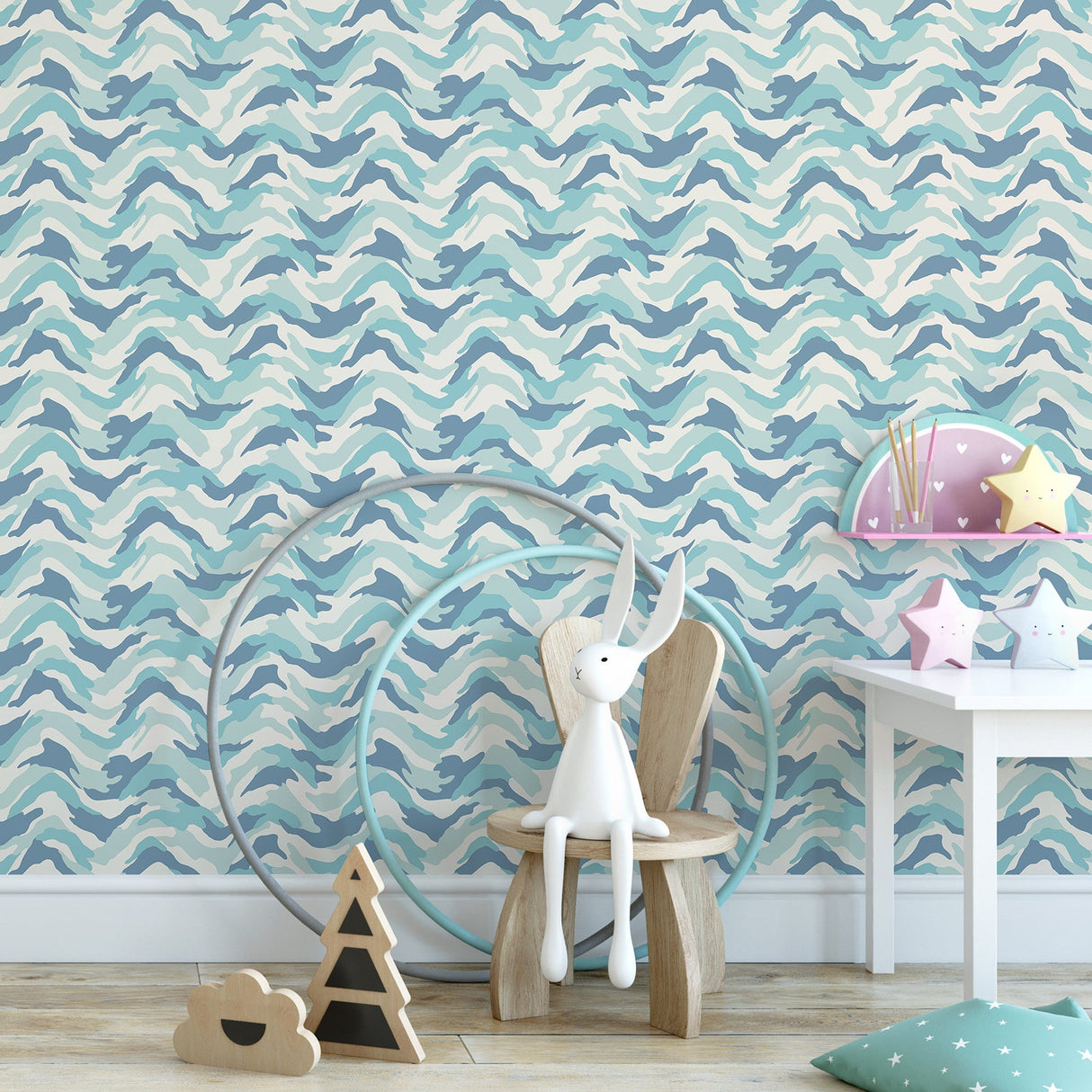 Brewster HN002605 Stealth Light Blue Camo Wave Wallpaper
