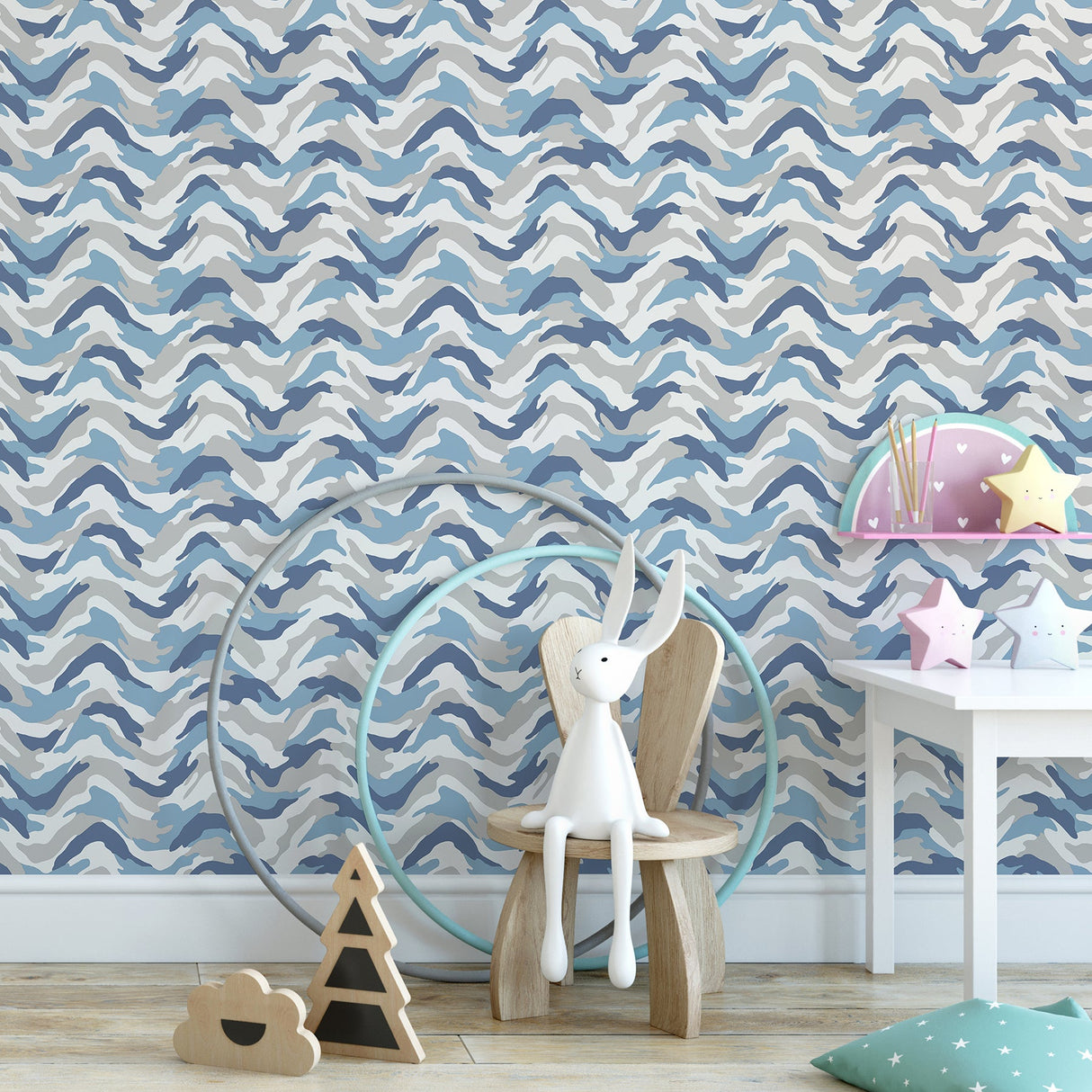 Brewster HN002612 Stealth Blue Camo Wave Wallpaper