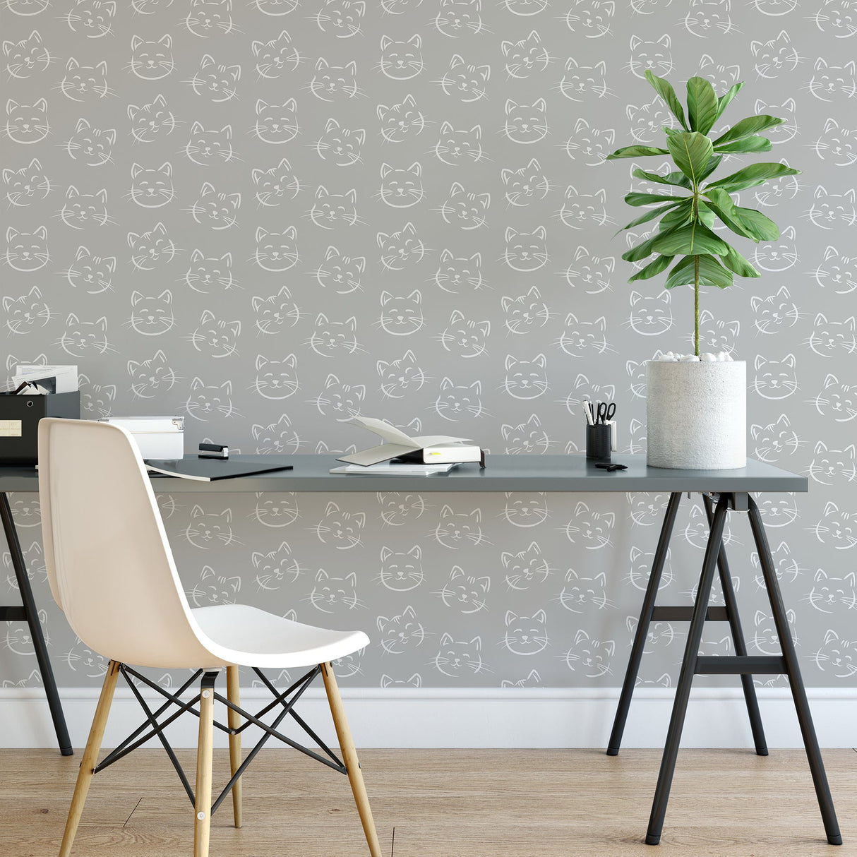 Brewster HN002614 Purr Grey Cat Wallpaper