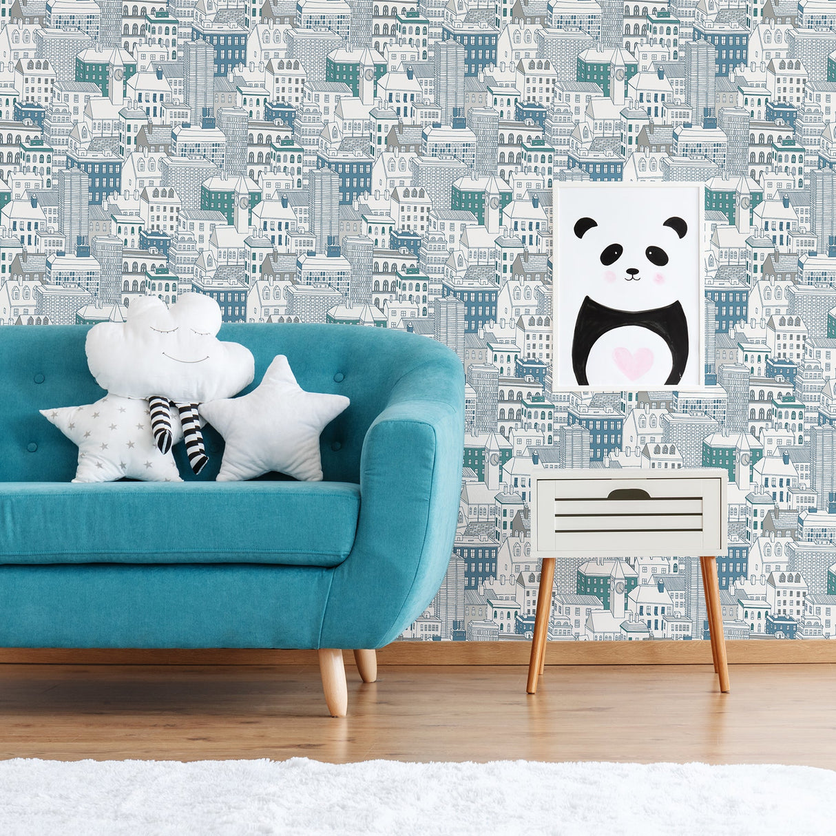 Brewster HN002630 West Teal City Wallpaper