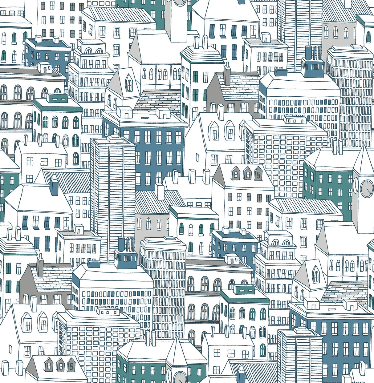 Brewster HN002630 West Teal City Wallpaper