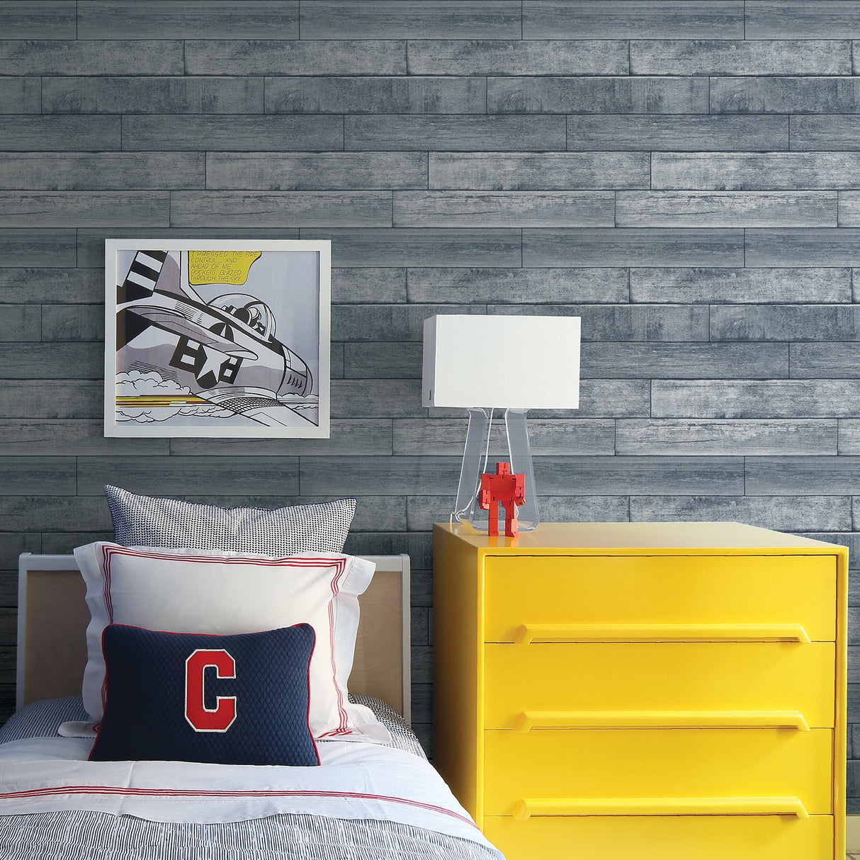 Brewster HN002635 Wallace Blue Timber Wallpaper