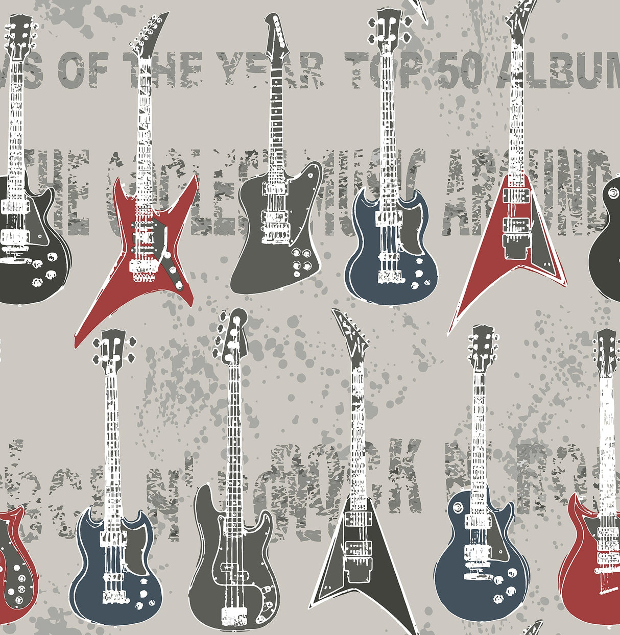 Brewster HN002639 Richards Red Rock Star Guitar Stripe Wallpaper