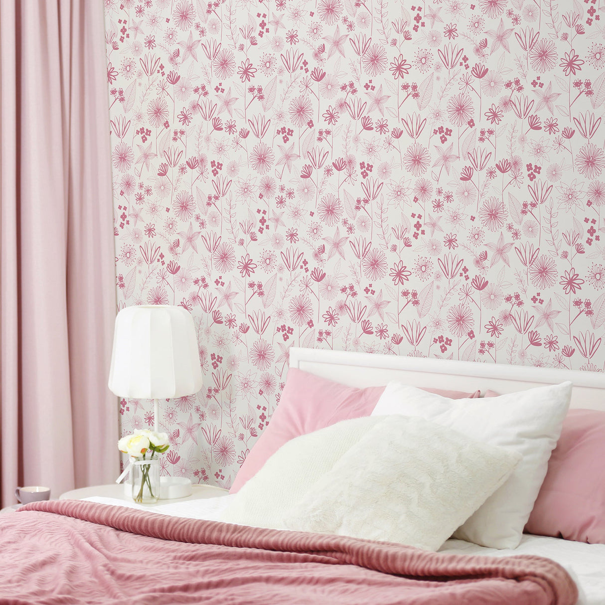 Brewster HN002647 Mariska Pink Meadow Wallpaper