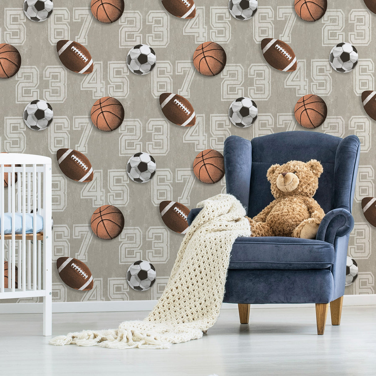 Brewster HN002648 Earvin Taupe Varsity Wallpaper