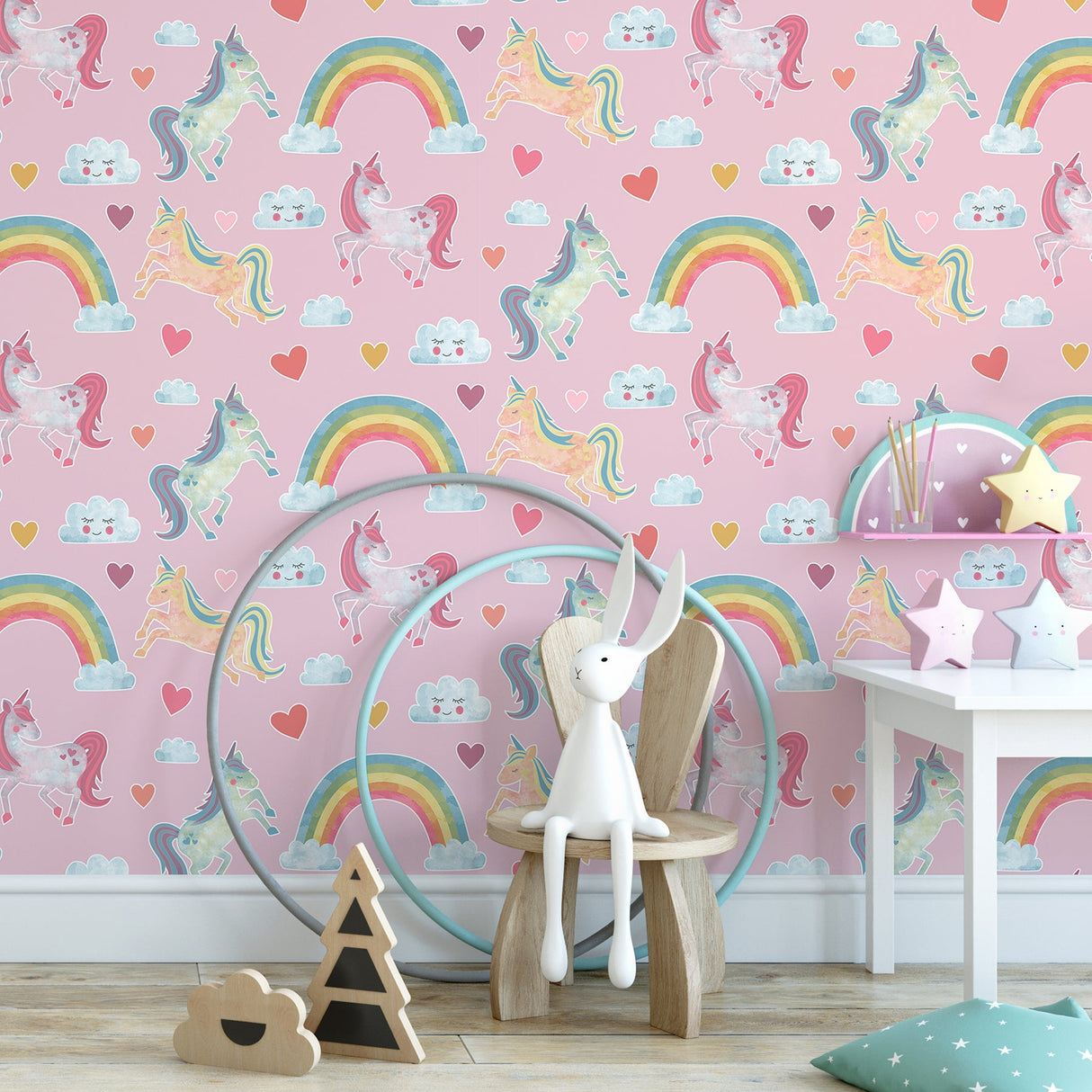 Brewster HN002656 Elora Pink Unicorn Wonderland Wallpaper