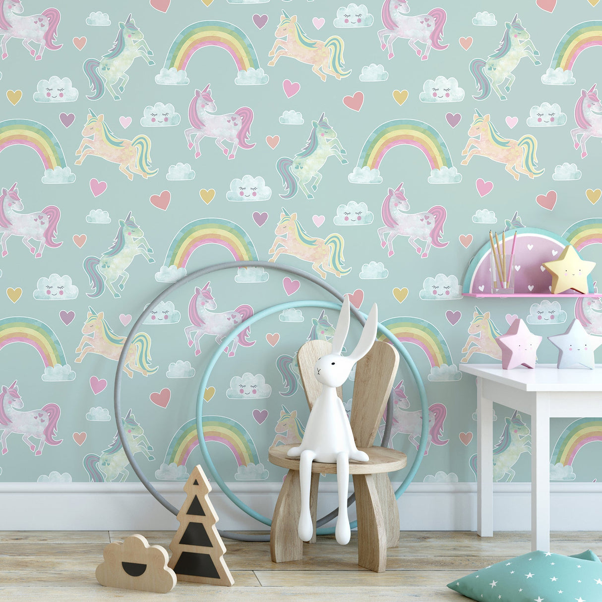 Brewster HN002657 Elora Mint Unicorn Wonderland Wallpaper