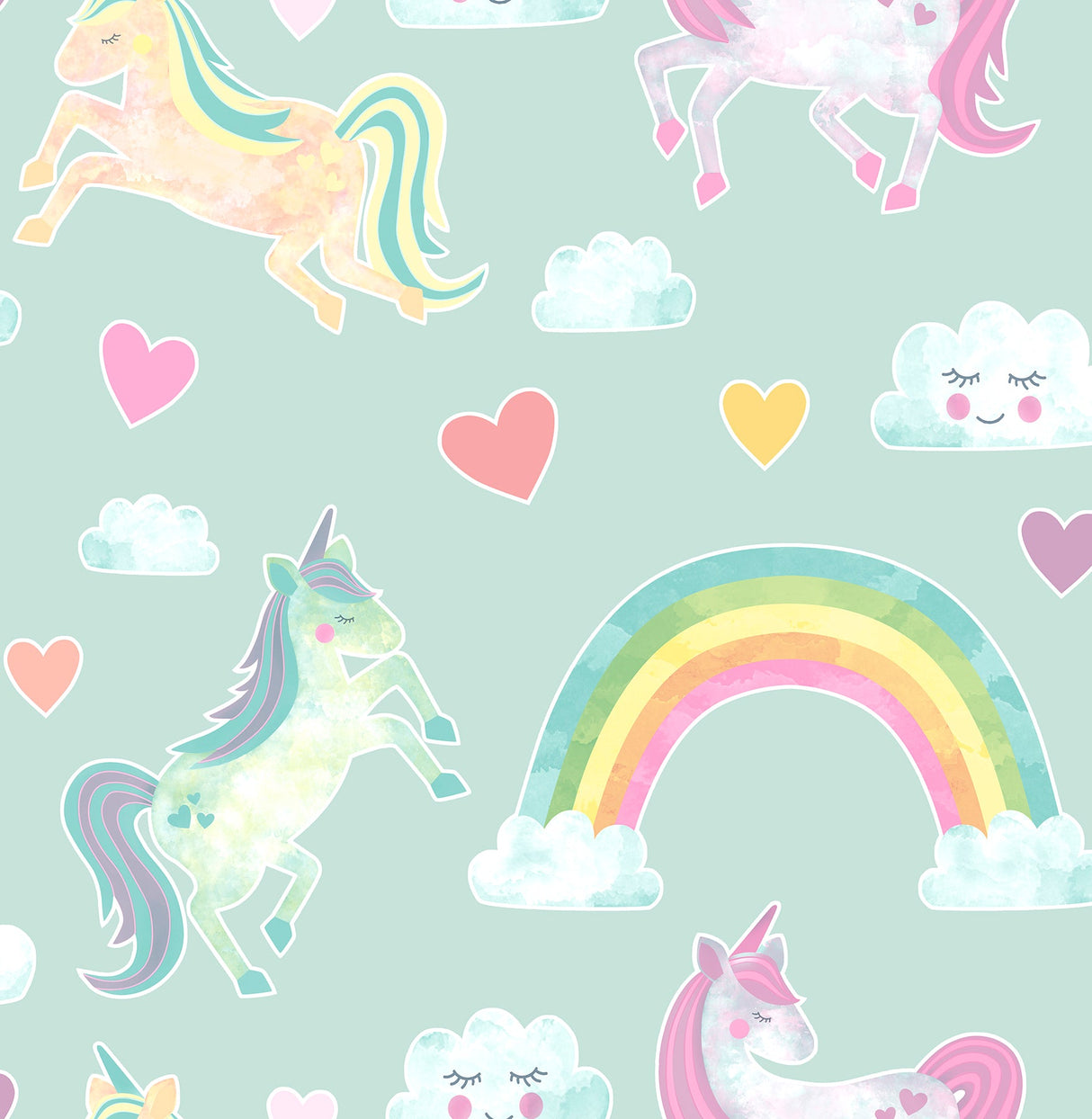 Brewster HN002657 Elora Mint Unicorn Wonderland Wallpaper