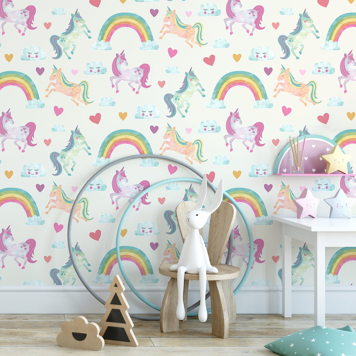 Brewster HN002658 Elora Cream Unicorn Wonderland Wallpaper