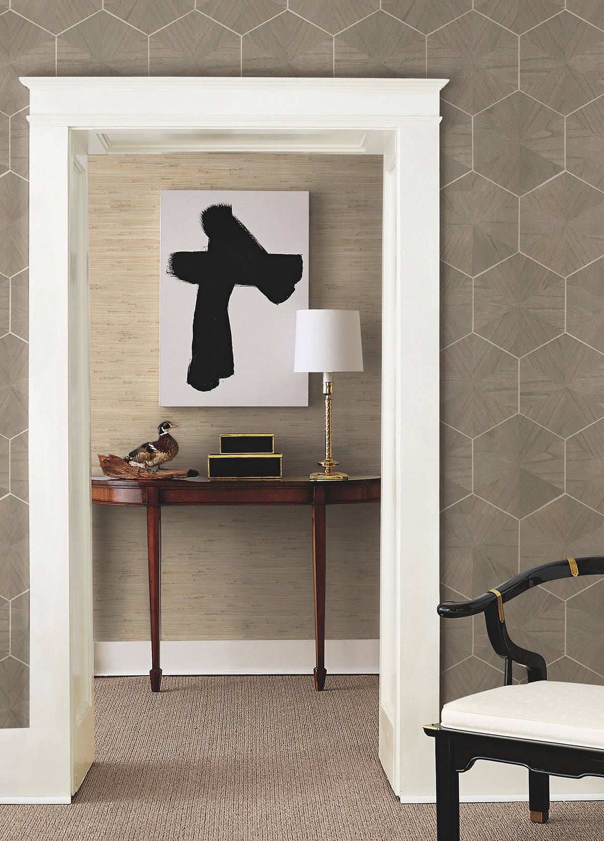 York HO2102GV Hexagram Wood Veneer Caper Wallpaper