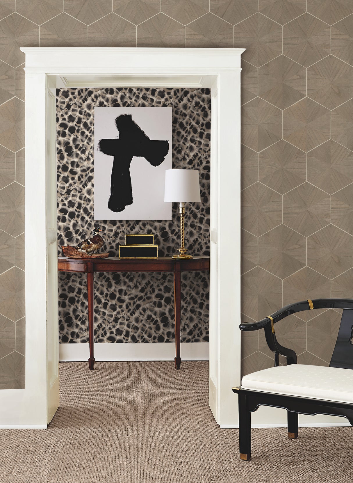York HO2102 Hexagram Wood Veneer Brown Wallpaper