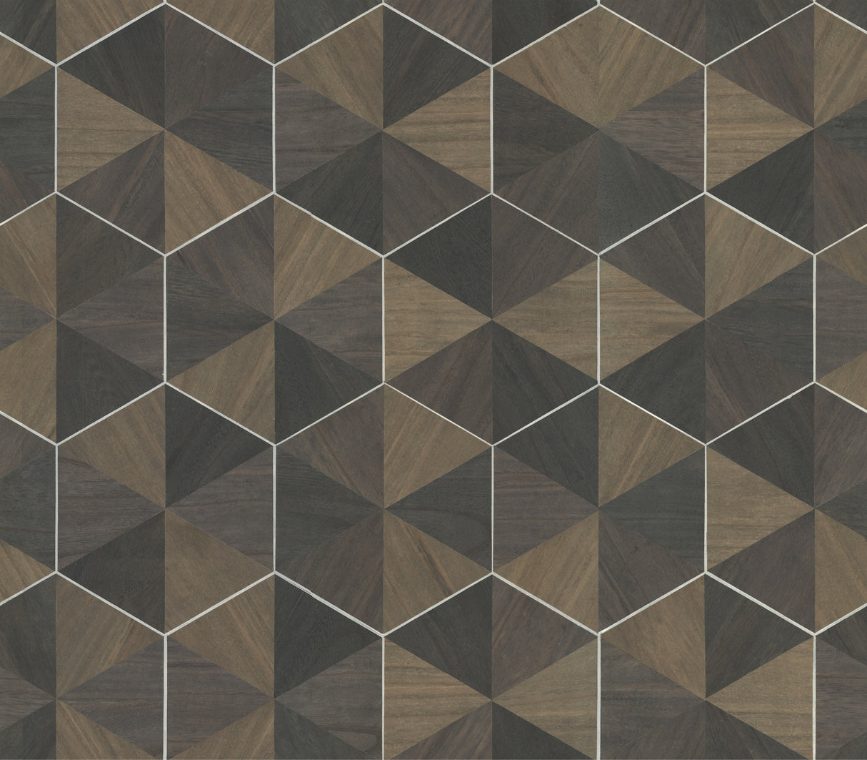 York HO2103 Hexagram Wood Veneer Brown & Black Wallpaper