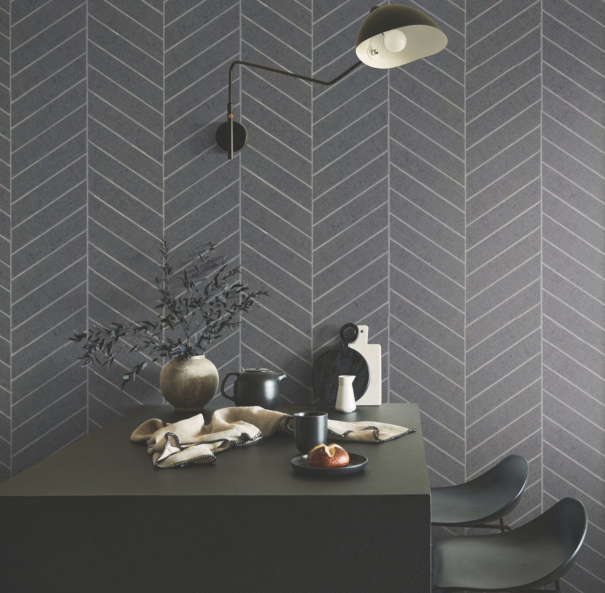 York HO2107GV Atelier Herringbone Steel Blue Wallpaper