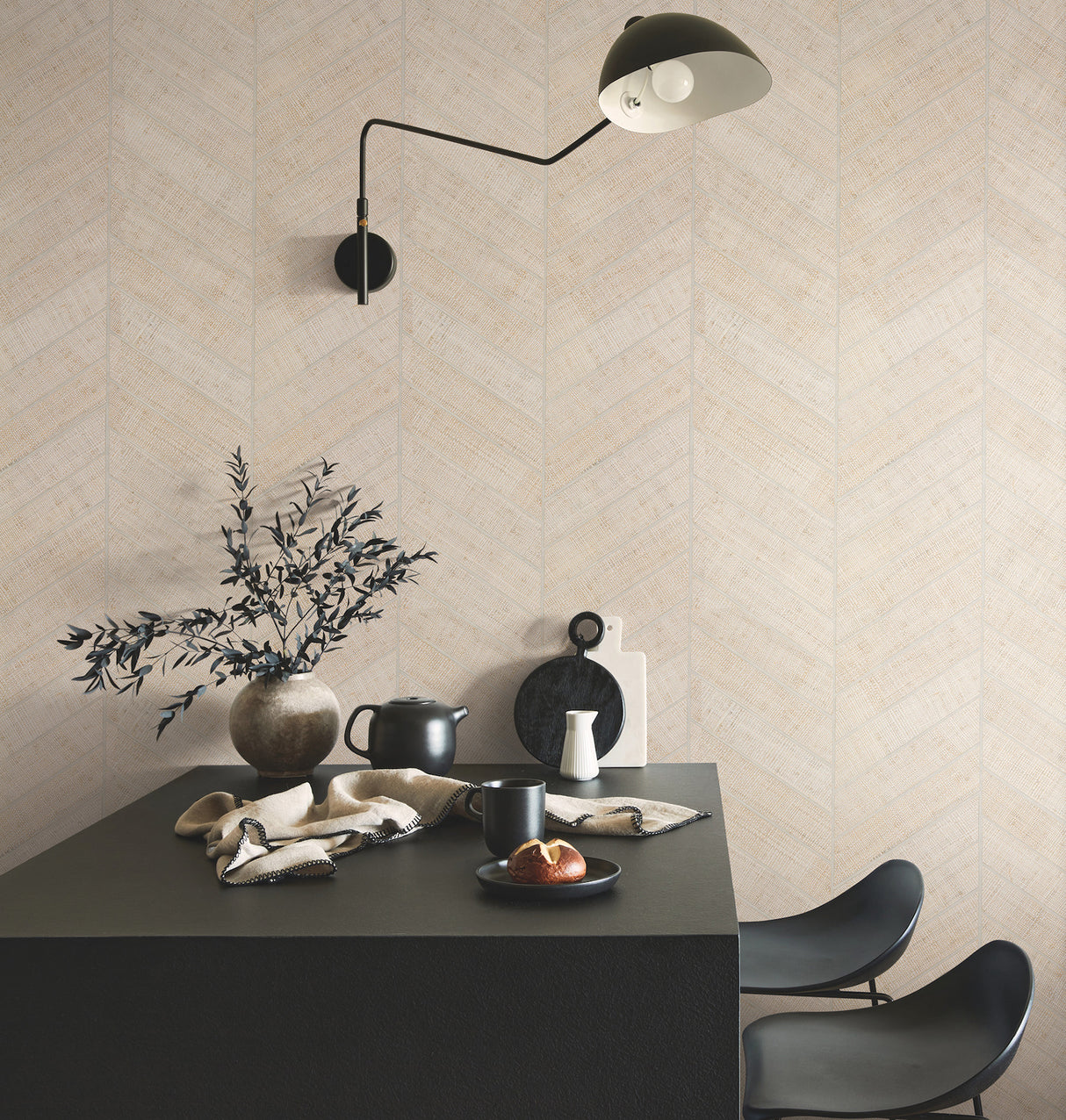 York HO2108GV Atelier Herringbone White Wallpaper