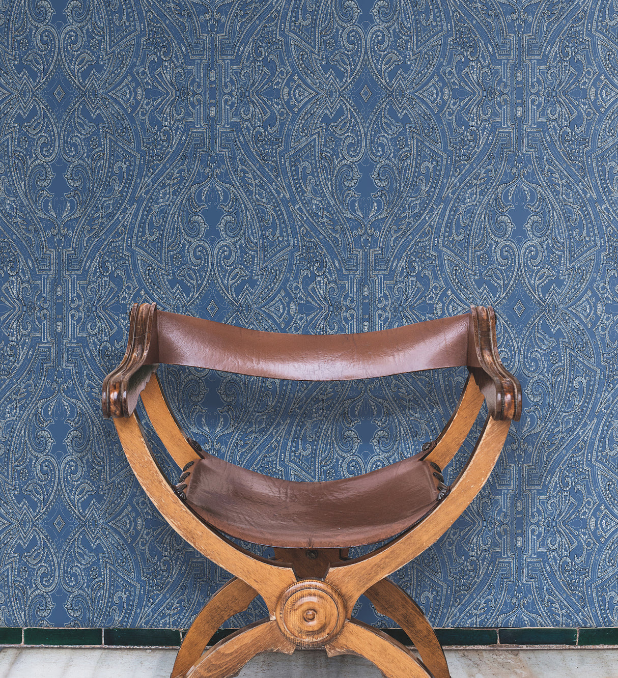 York HO2132 Ascot Damask Blue Wallpaper