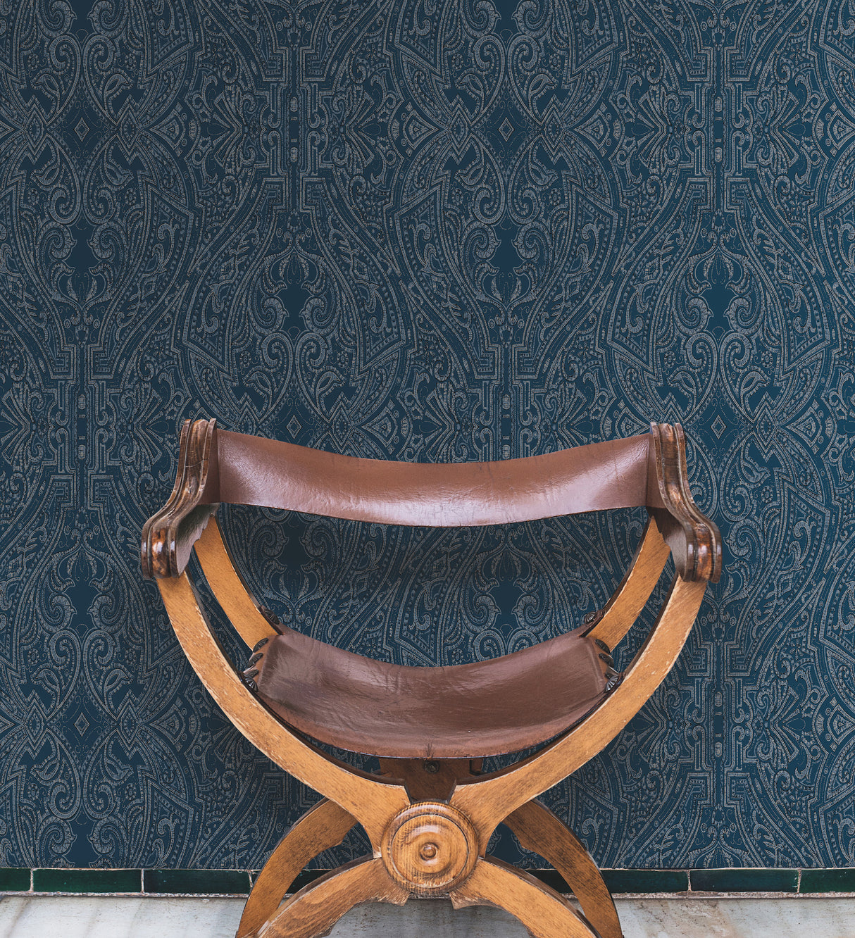 York HO2133 Ascot Damask Dark Blue Wallpaper