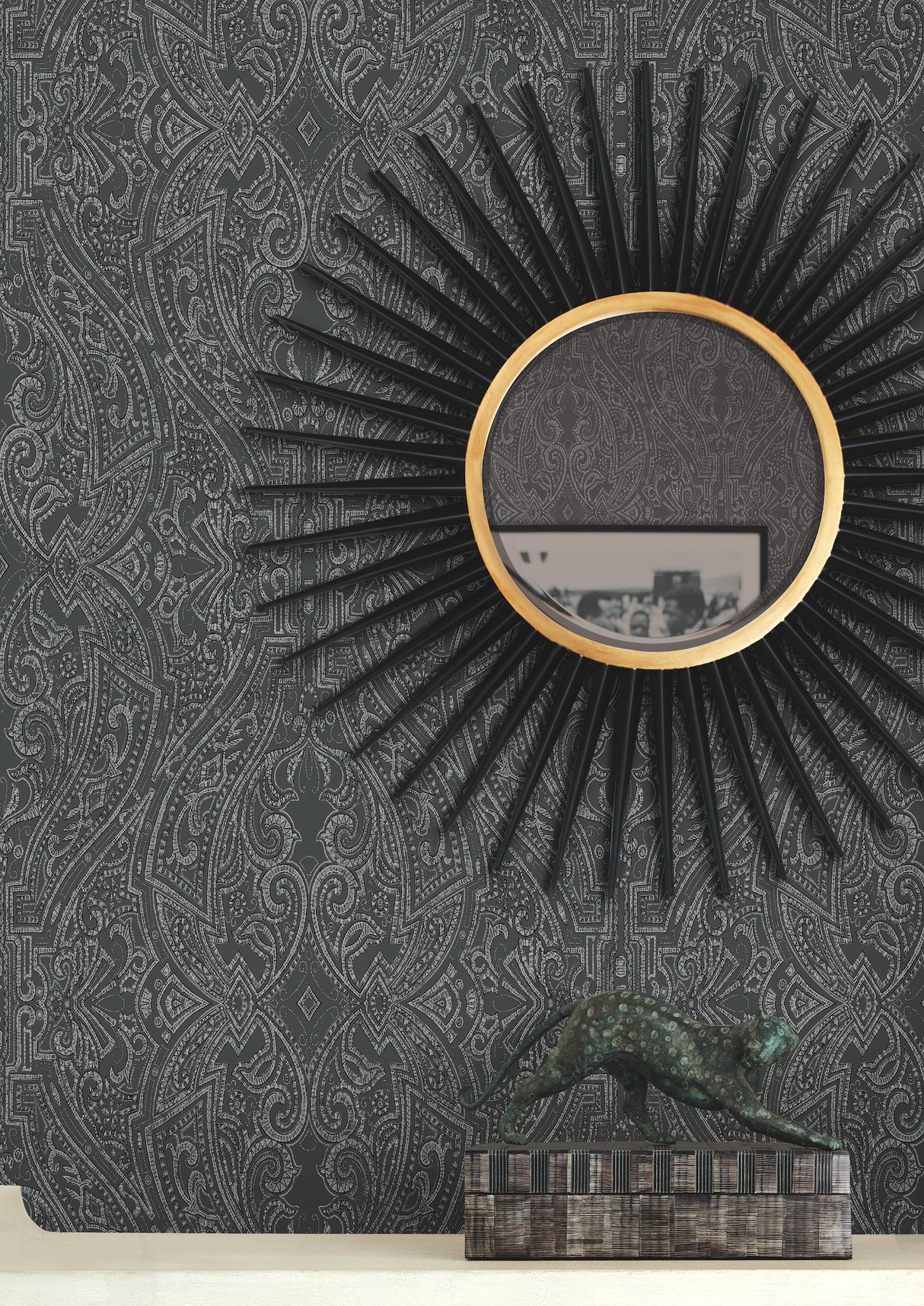 York HO2134 Ascot Damask Black Wallpaper