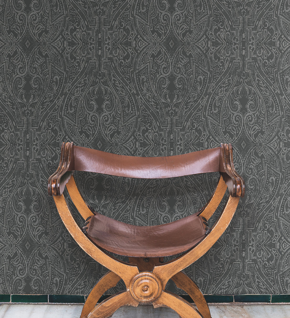 York HO2134 Ascot Damask Black Wallpaper