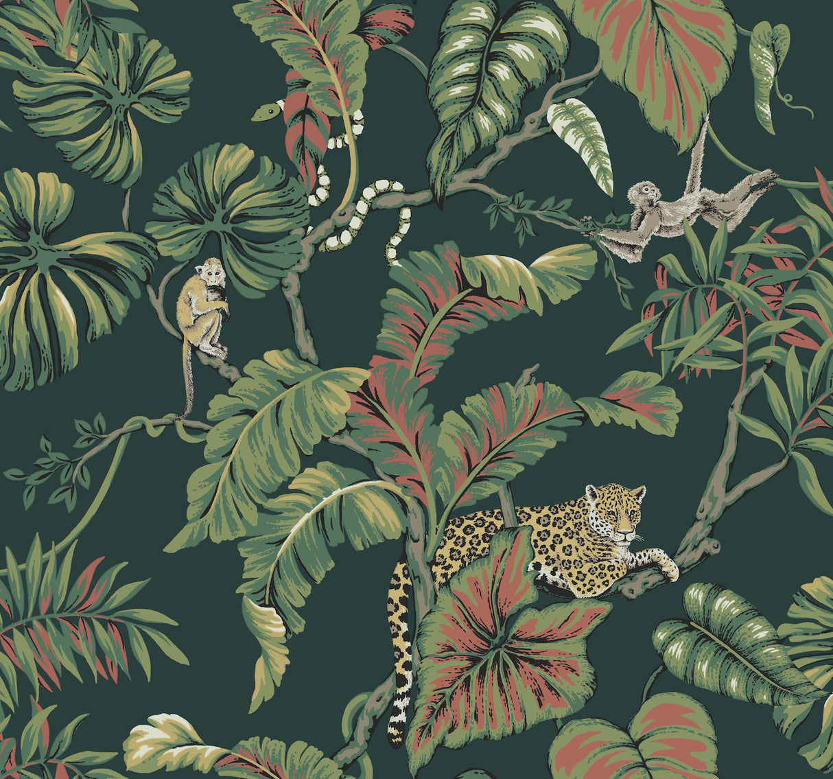 York HO2146 Jungle Cat Dark Green Wallpaper