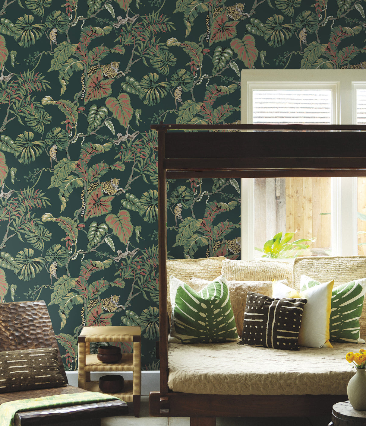 York HO2146 Jungle Cat Dark Green Wallpaper
