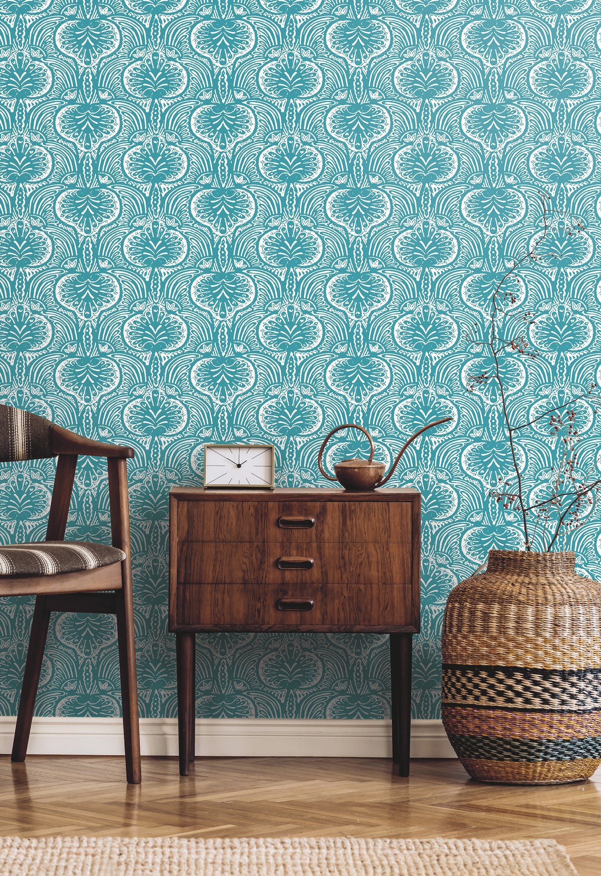 York HO2151 Lotus Palm Aqua Wallpaper