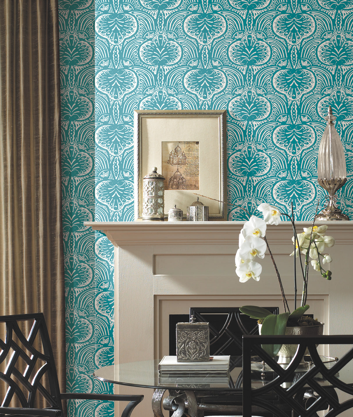 York HO2151 Lotus Palm Aqua Wallpaper