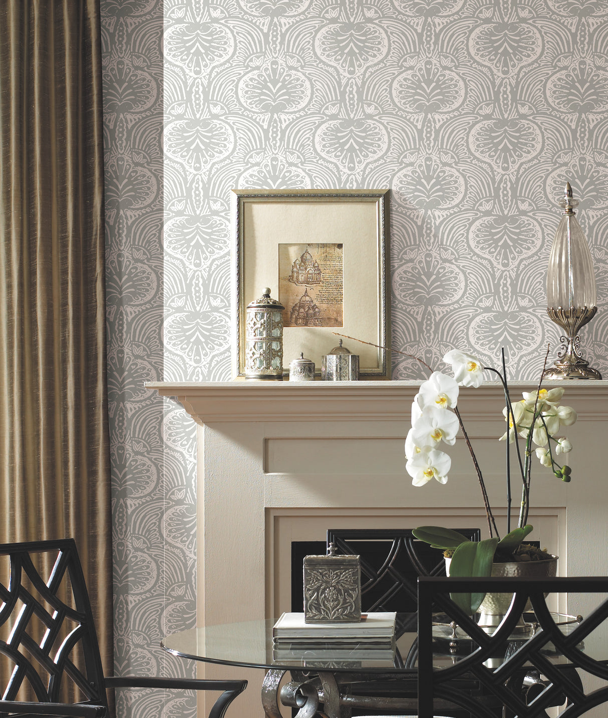 York HO2152 Lotus Palm Grey Wallpaper