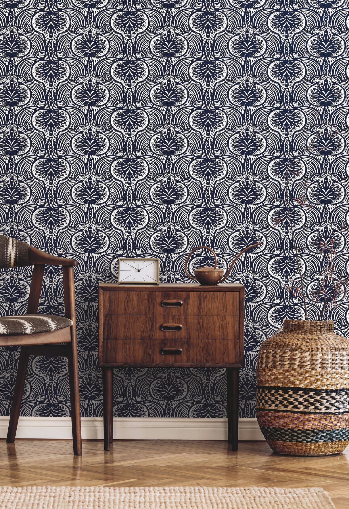 York HO2153 Lotus Palm Navy Wallpaper