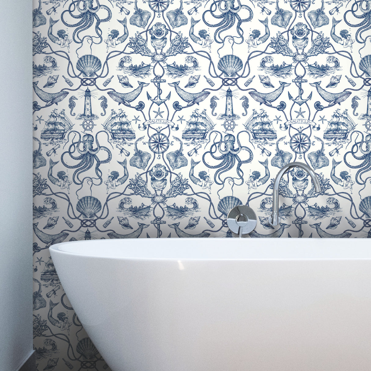 York HO3361 Deep Sea Toile Blue Wallpaper
