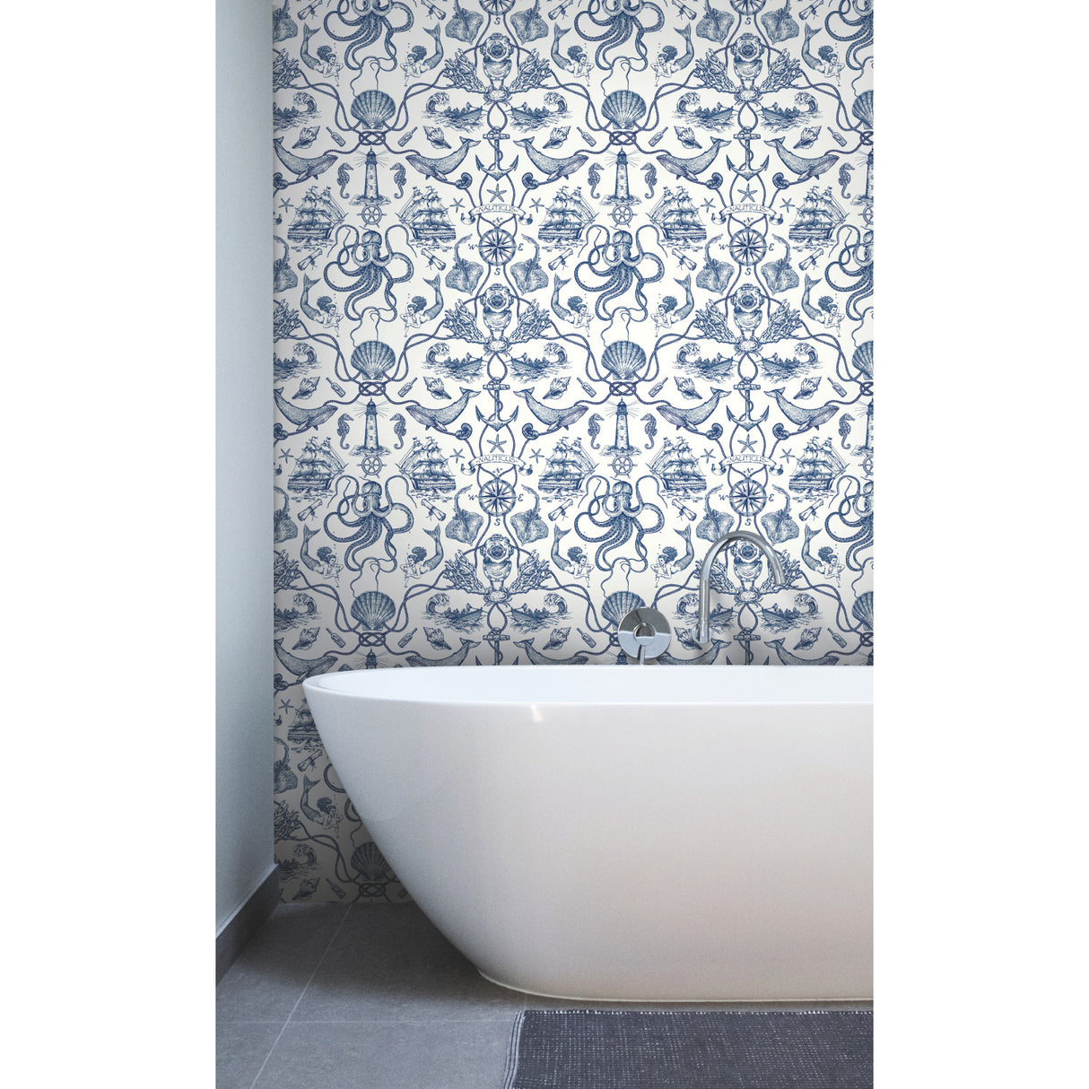 York HO3361 Deep Sea Toile Blue Wallpaper
