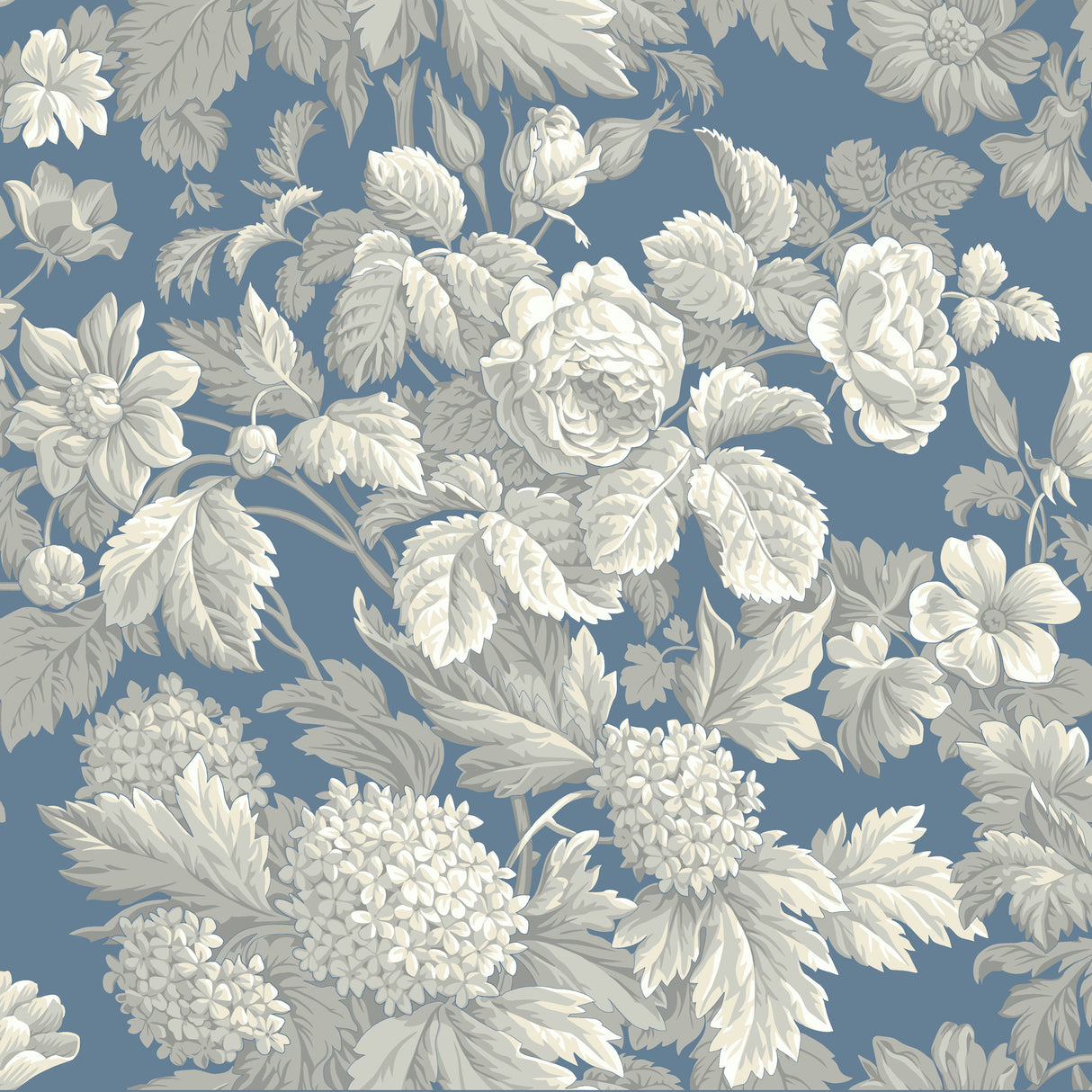 York KC1845 Antique Floral in Wedgewood Blue & Grey Wallpaper