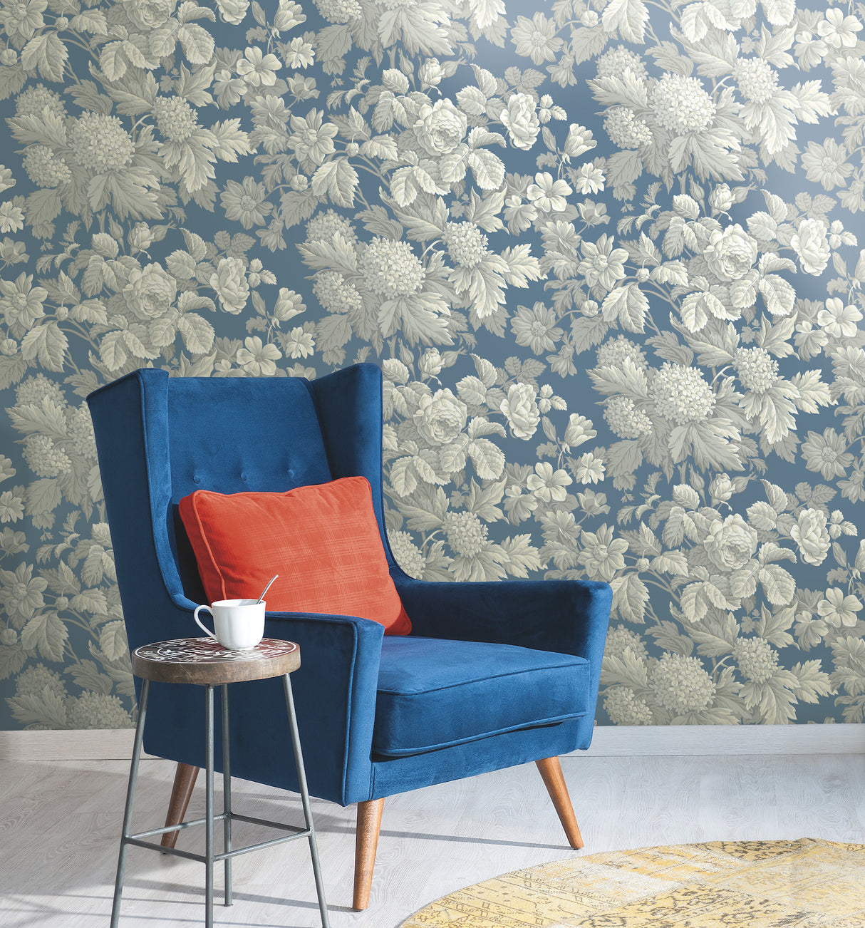 York KC1845 Antique Floral in Wedgewood Blue & Grey Wallpaper