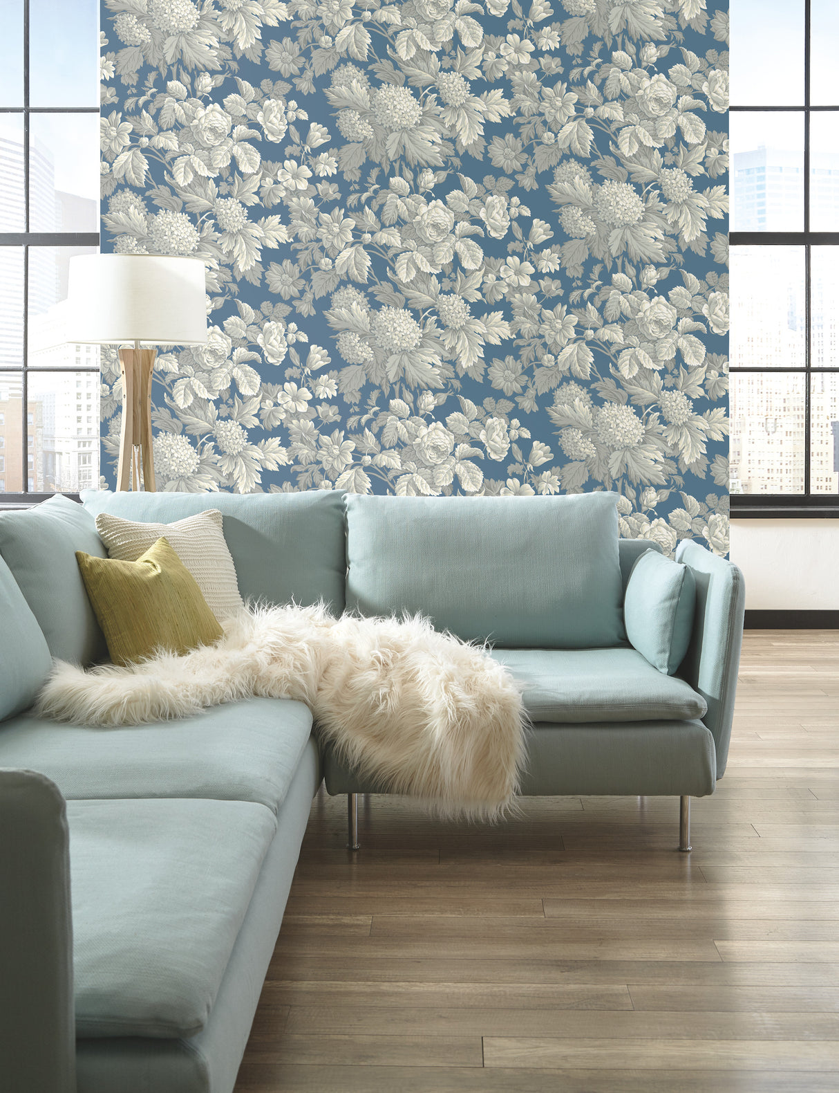 York KC1845 Antique Floral in Wedgewood Blue & Grey Wallpaper