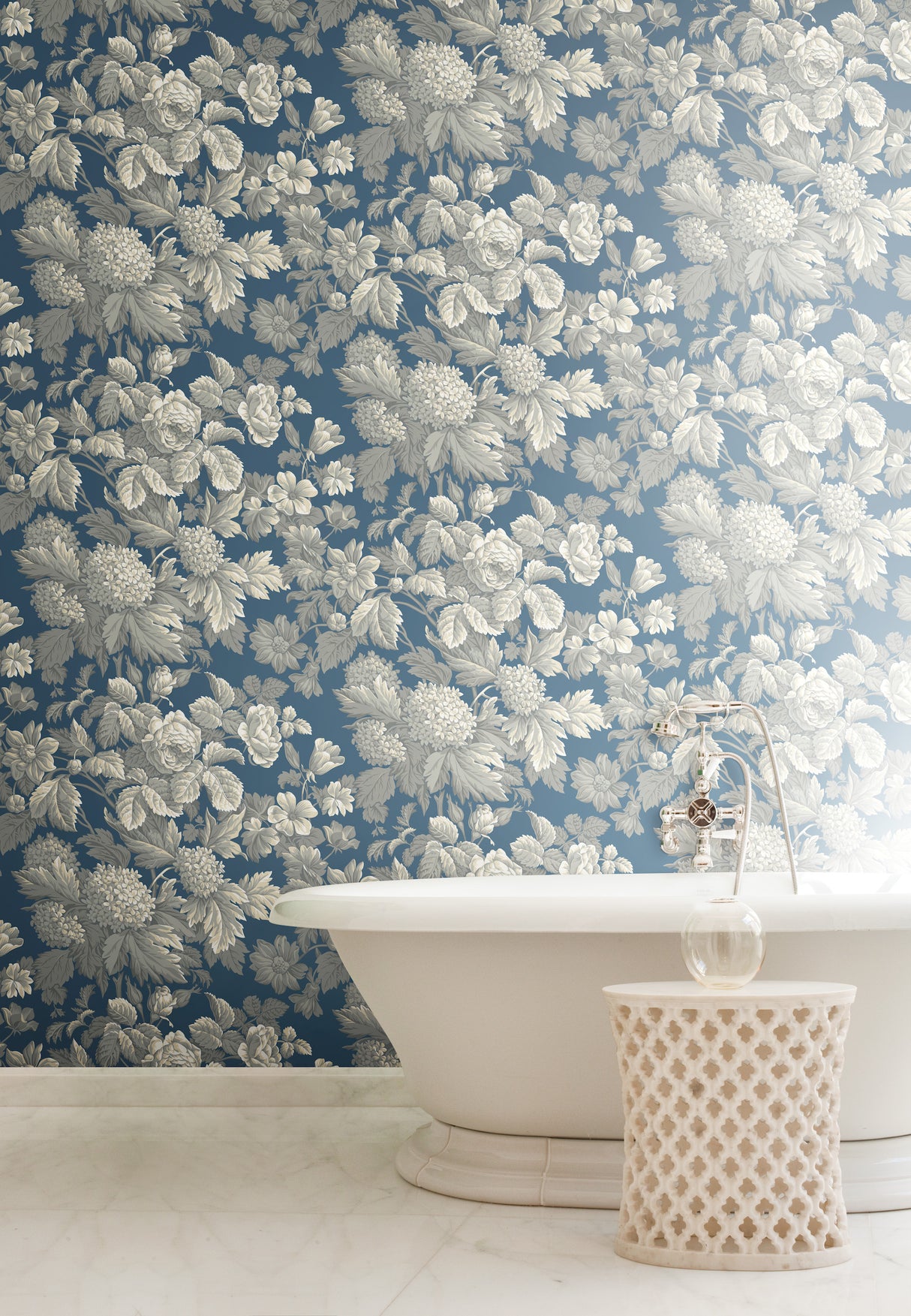 York KC1845 Antique Floral in Wedgewood Blue & Grey Wallpaper