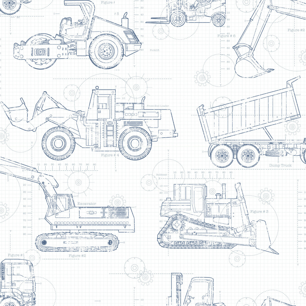 York KS2350 Construction Blueprint Navy Wallpaper