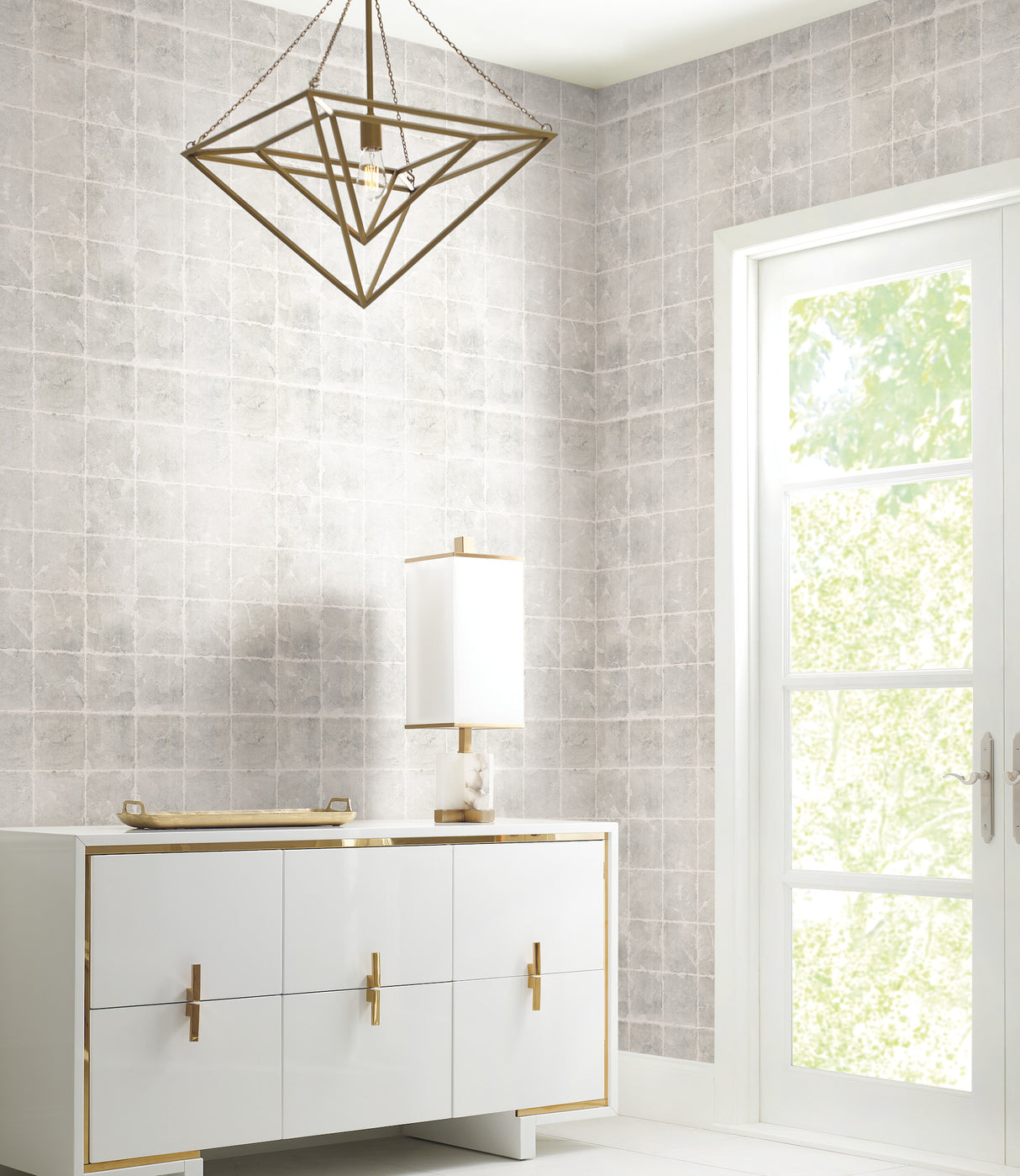 York KT2101 Metal Leaf Squares Black Wallpaper