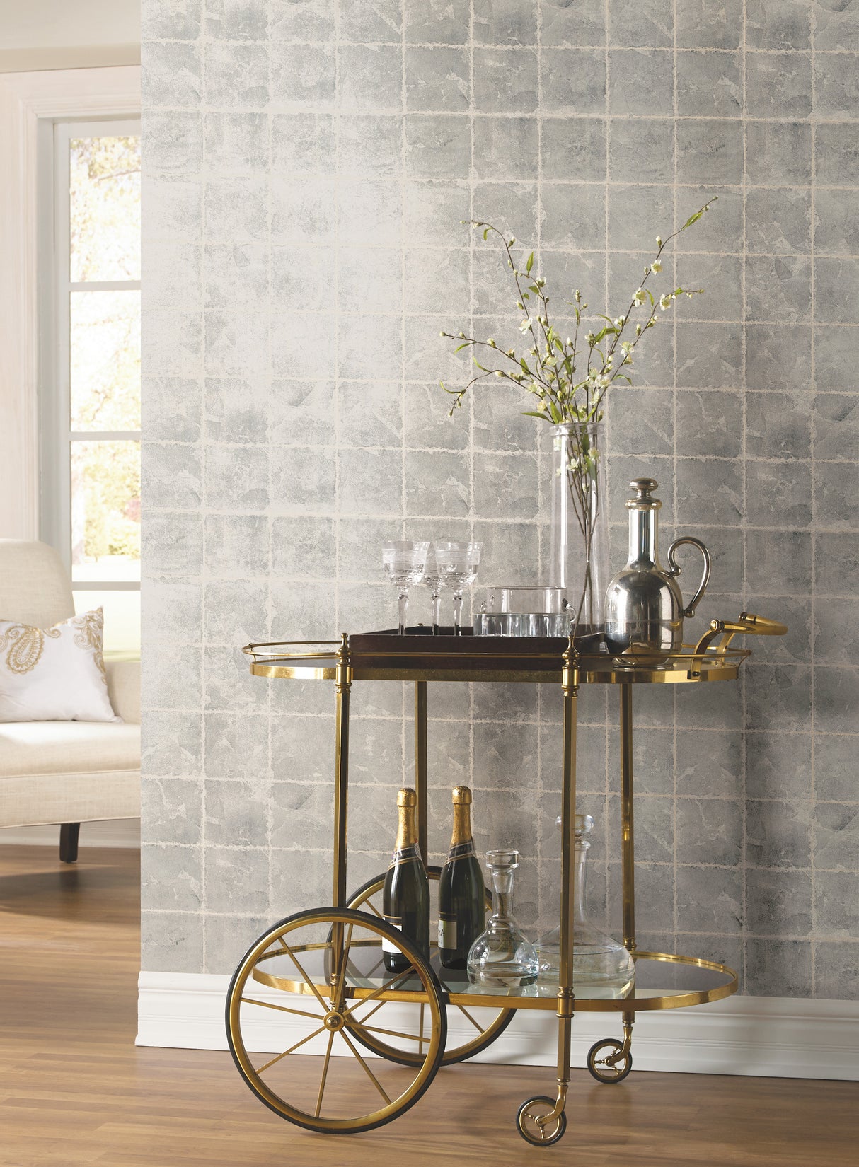 York KT2101 Metal Leaf Squares Black Wallpaper