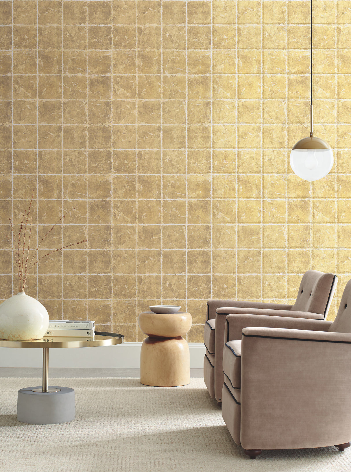 York KT2102 Metal Leaf Squares Gold Wallpaper