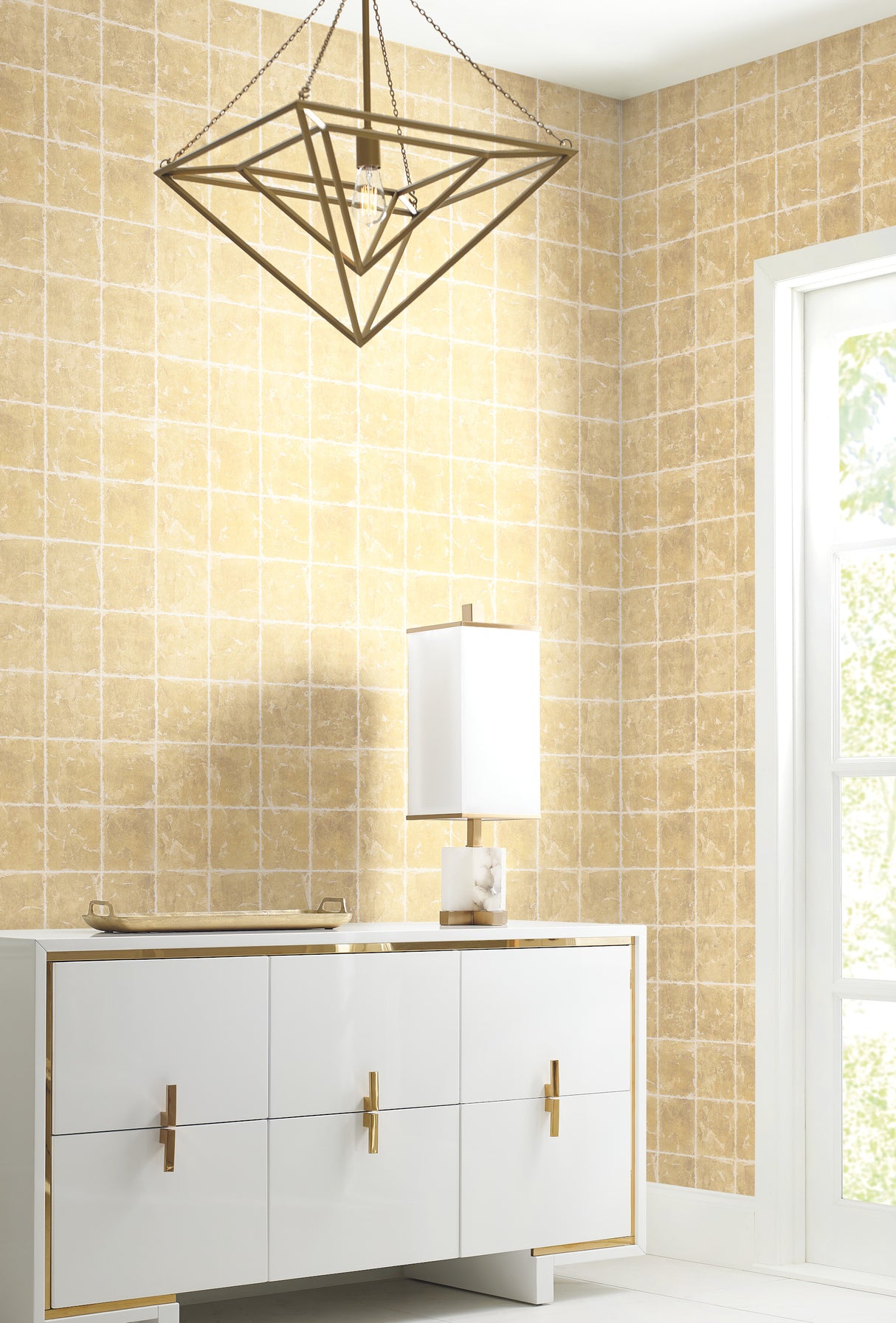 York KT2102 Metal Leaf Squares Gold Wallpaper